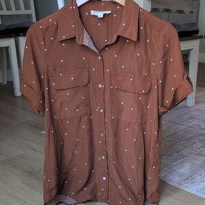 Lovestitch Women's Casual Burnt Orange Button Down Shirt